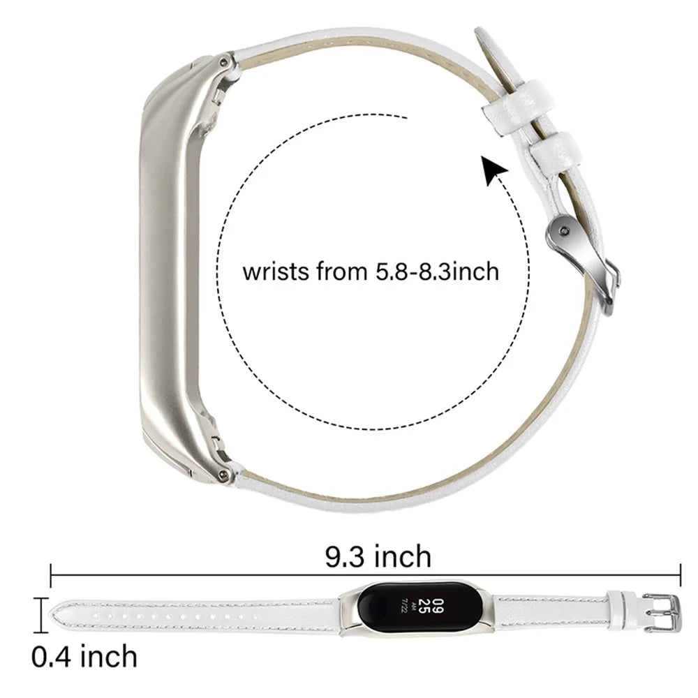 For Xiaomi Mi Band 7 Genuine Cowhide Leather Watch Band Adjustable Wrist Strap with Silver Watch Case - White - 4