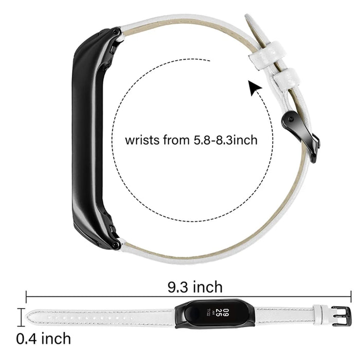 For Xiaomi Mi Band 7 Genuine Cowhide Leather Watch Strap Replacement Watchband with Black Watch Case - White - 5