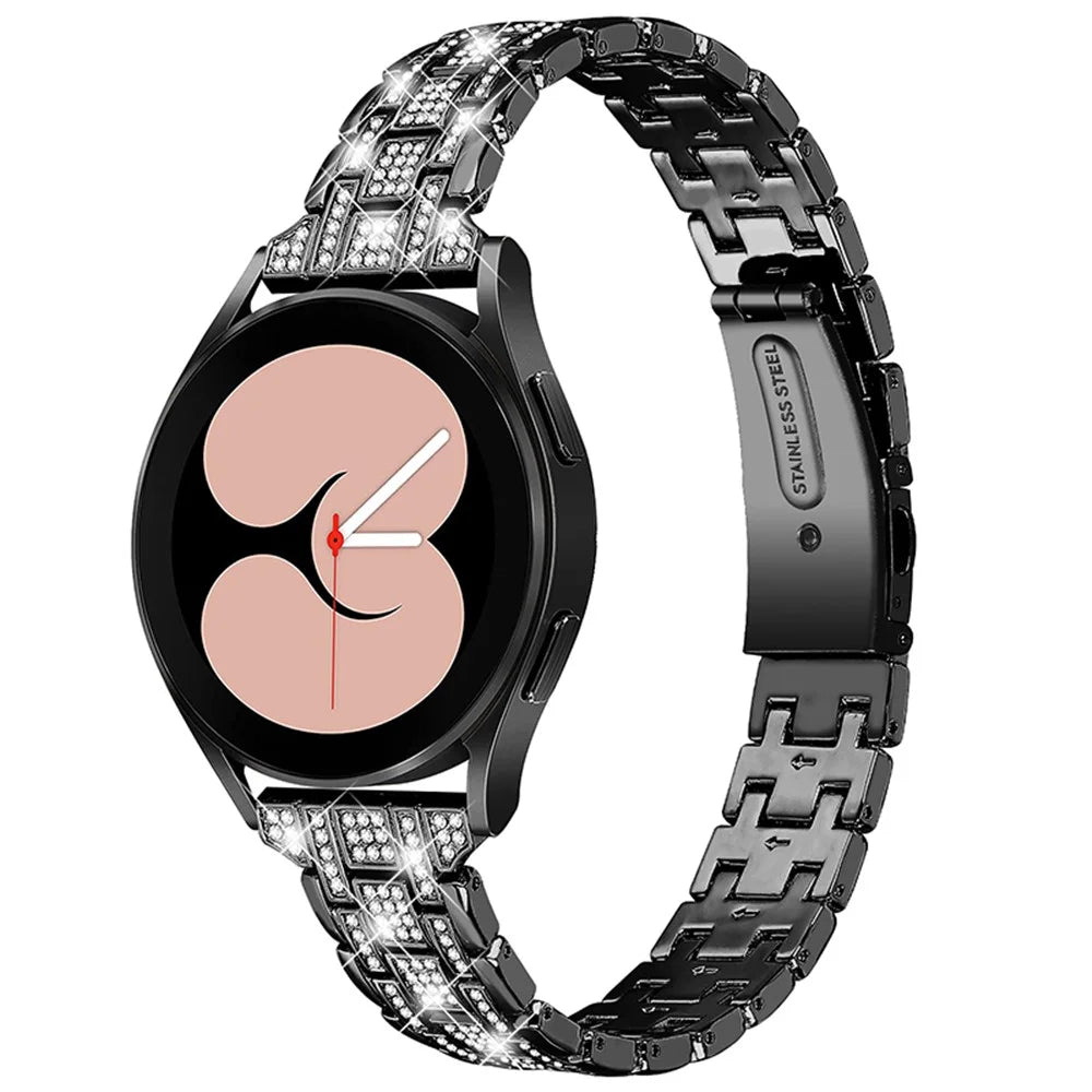 For Samsung Galaxy Watch3 41mm / Watch 42mm Double Buckle Design 5 Rows Rhinestone Stainless Steel Watch Band Wrist Strap 20mm - Black - 1