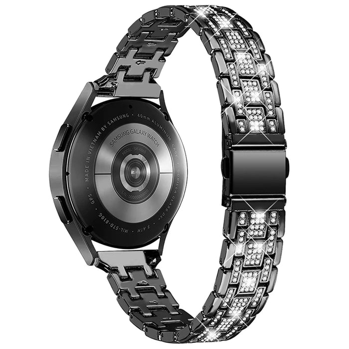 For Samsung Galaxy Watch3 41mm / Watch 42mm Double Buckle Design 5 Rows Rhinestone Stainless Steel Watch Band Wrist Strap 20mm - Black - 2