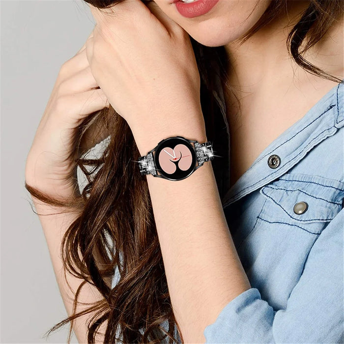For Samsung Galaxy Watch3 41mm / Watch 42mm Double Buckle Design 5 Rows Rhinestone Stainless Steel Watch Band Wrist Strap 20mm - Black - 4