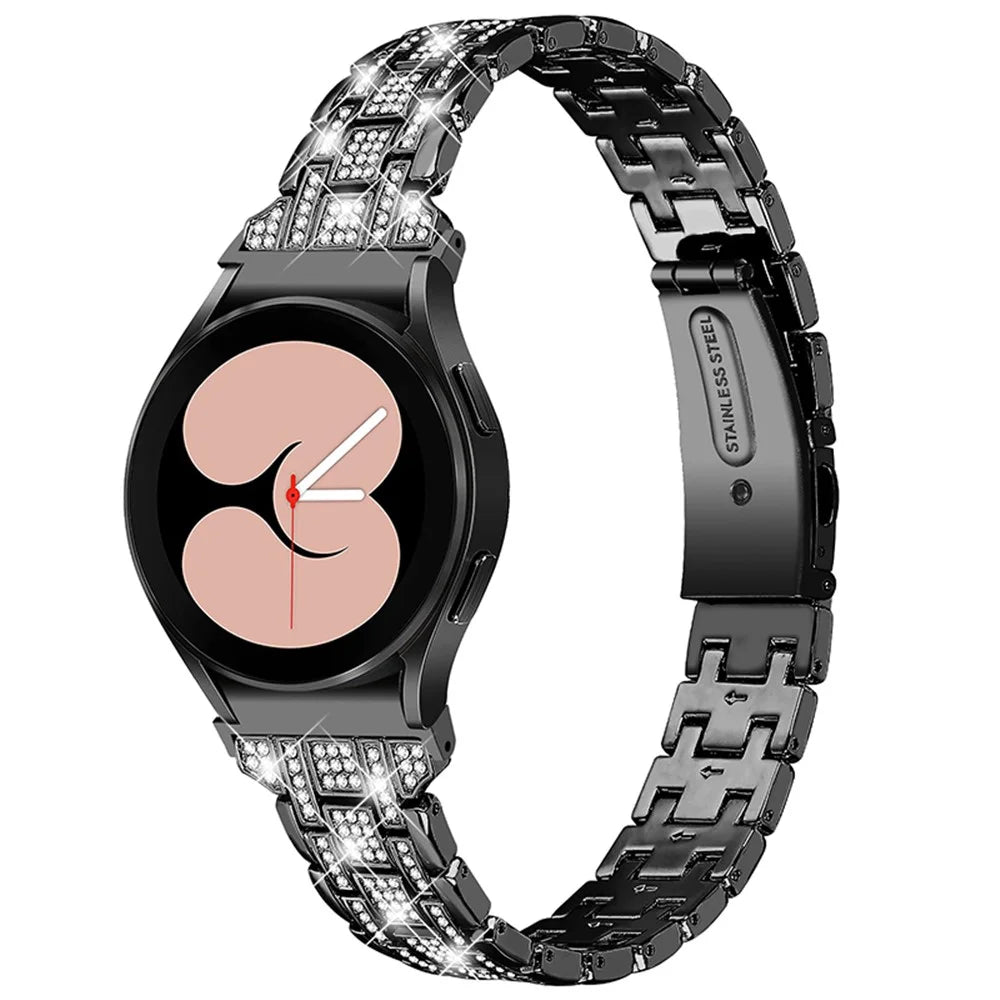 For Samsung Galaxy Watch4 Active 40mm / 44mm / Watch4 Classic 42mm / 46mm 5 Rows Rhinestone Stainless Steel Smart Watch Band Wrist Strap with Double Buckle - Black - 1