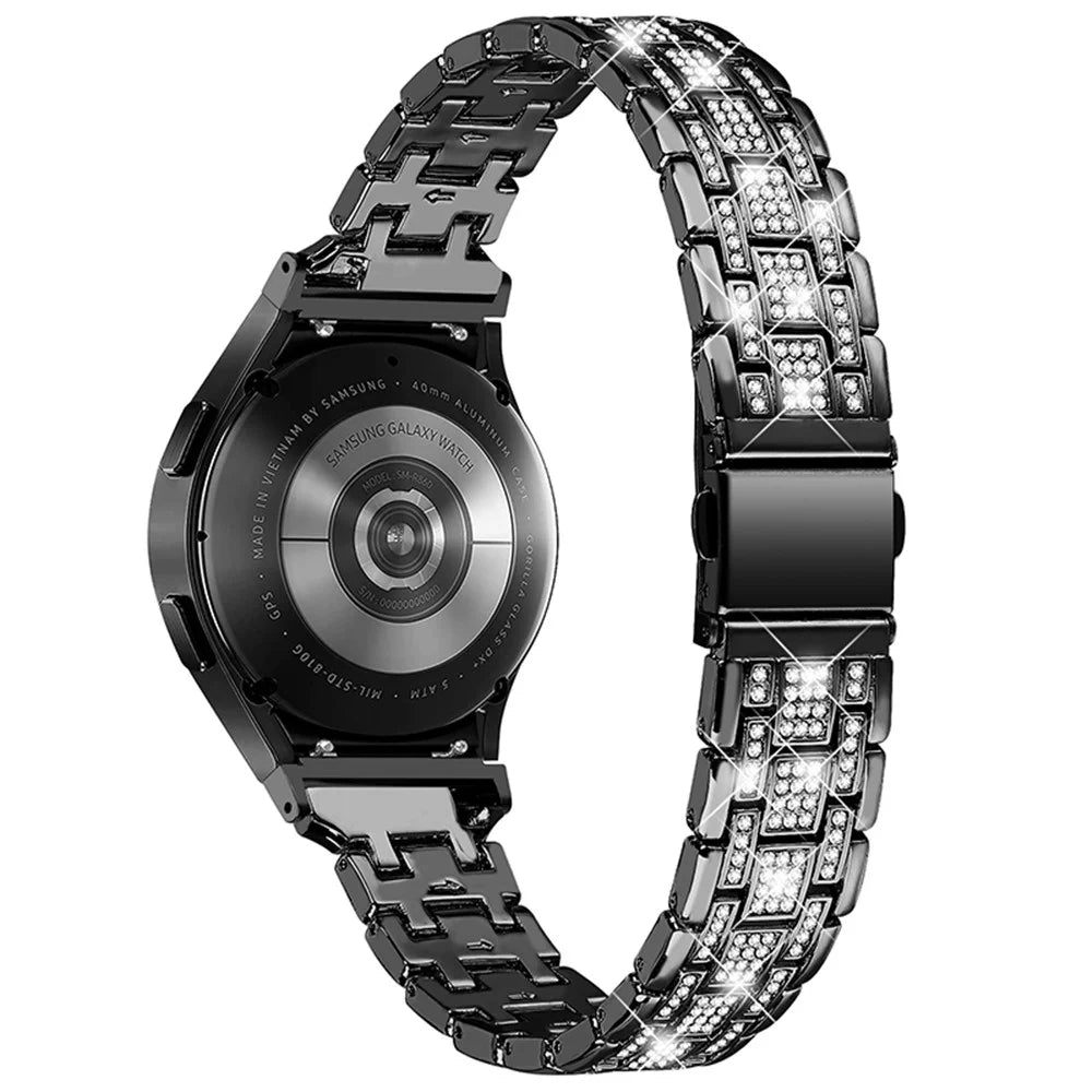 For Samsung Galaxy Watch4 Active 40mm / 44mm / Watch4 Classic 42mm / 46mm 5 Rows Rhinestone Stainless Steel Smart Watch Band Wrist Strap with Double Buckle - Black - 2