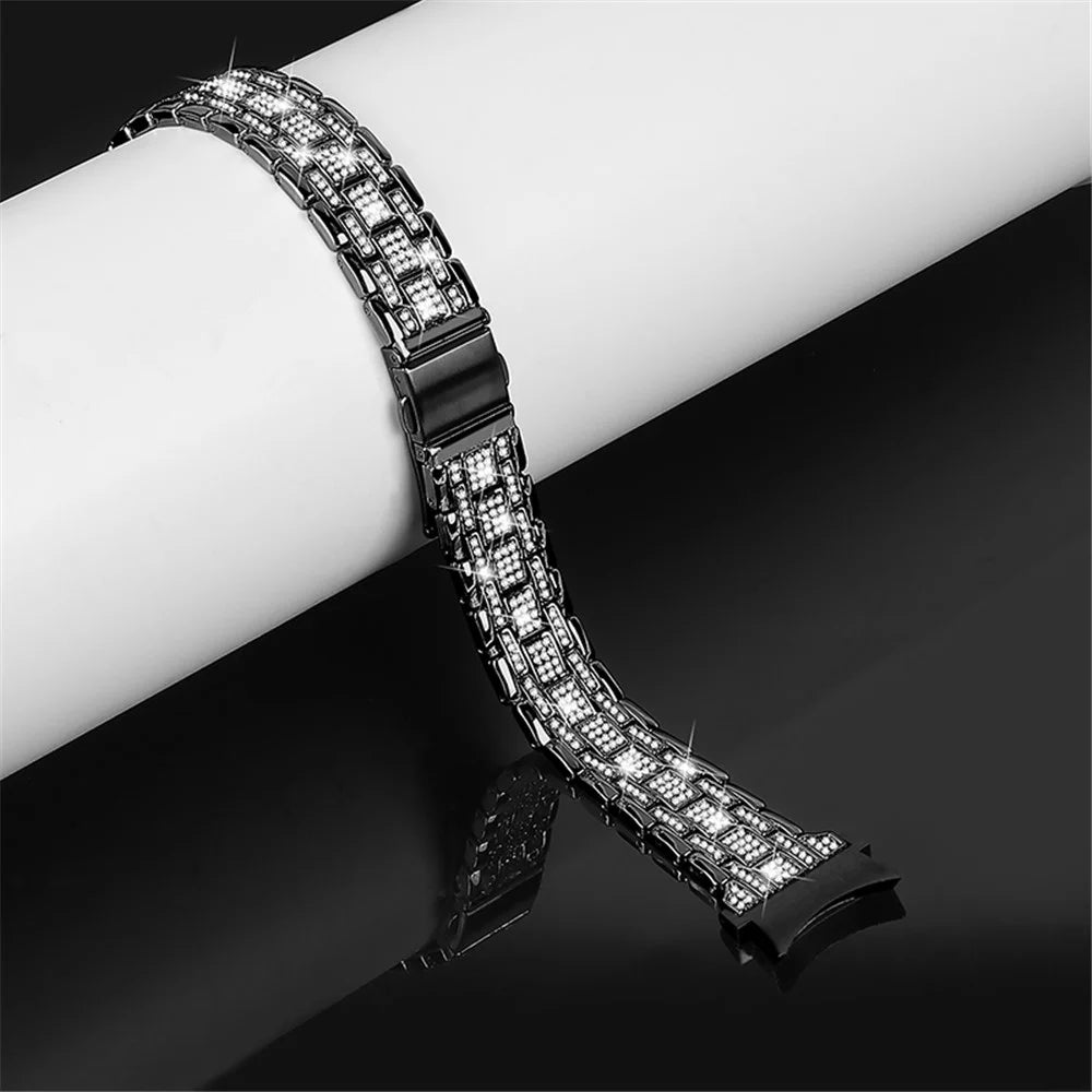 For Samsung Galaxy Watch4 Active 40mm / 44mm / Watch4 Classic 42mm / 46mm 5 Rows Rhinestone Stainless Steel Smart Watch Band Wrist Strap with Double Buckle - Black - 3