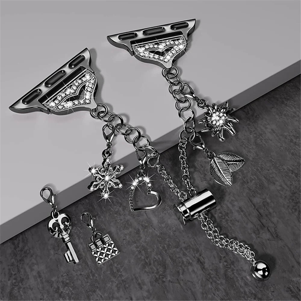 For Apple Watch Series 11 10 42mm / 9 8 7 41mm / SE3 SE2 SE 6 5 4 40mm / 3 2 1 38mm Stylish Pendant Design Bracelet Watch Band Wrist Strap - Black - 2
