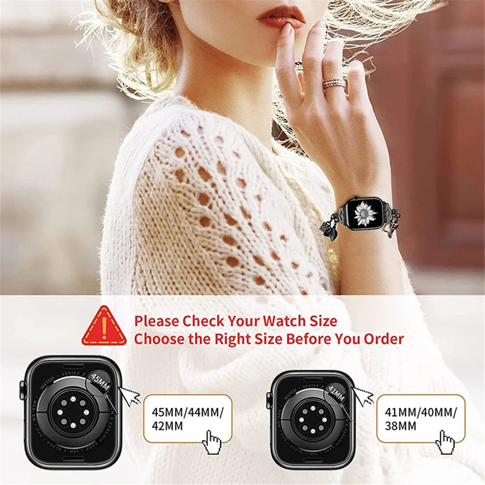 For Apple Watch Series 11 10 42mm / 9 8 7 41mm / SE3 SE2 SE 6 5 4 40mm / 3 2 1 38mm Stylish Pendant Design Bracelet Watch Band Wrist Strap - Black - 5