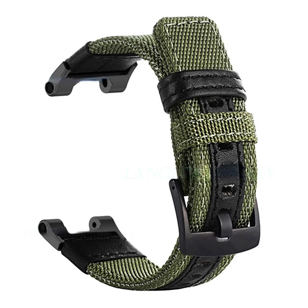 For Huami Amazfit T-Rex  /  T-Rex Pro  /  Ares Watch Strap with Buckle Nylon+Leather Watch Band Universal 22mm Quick Release Watchband - Green - 1