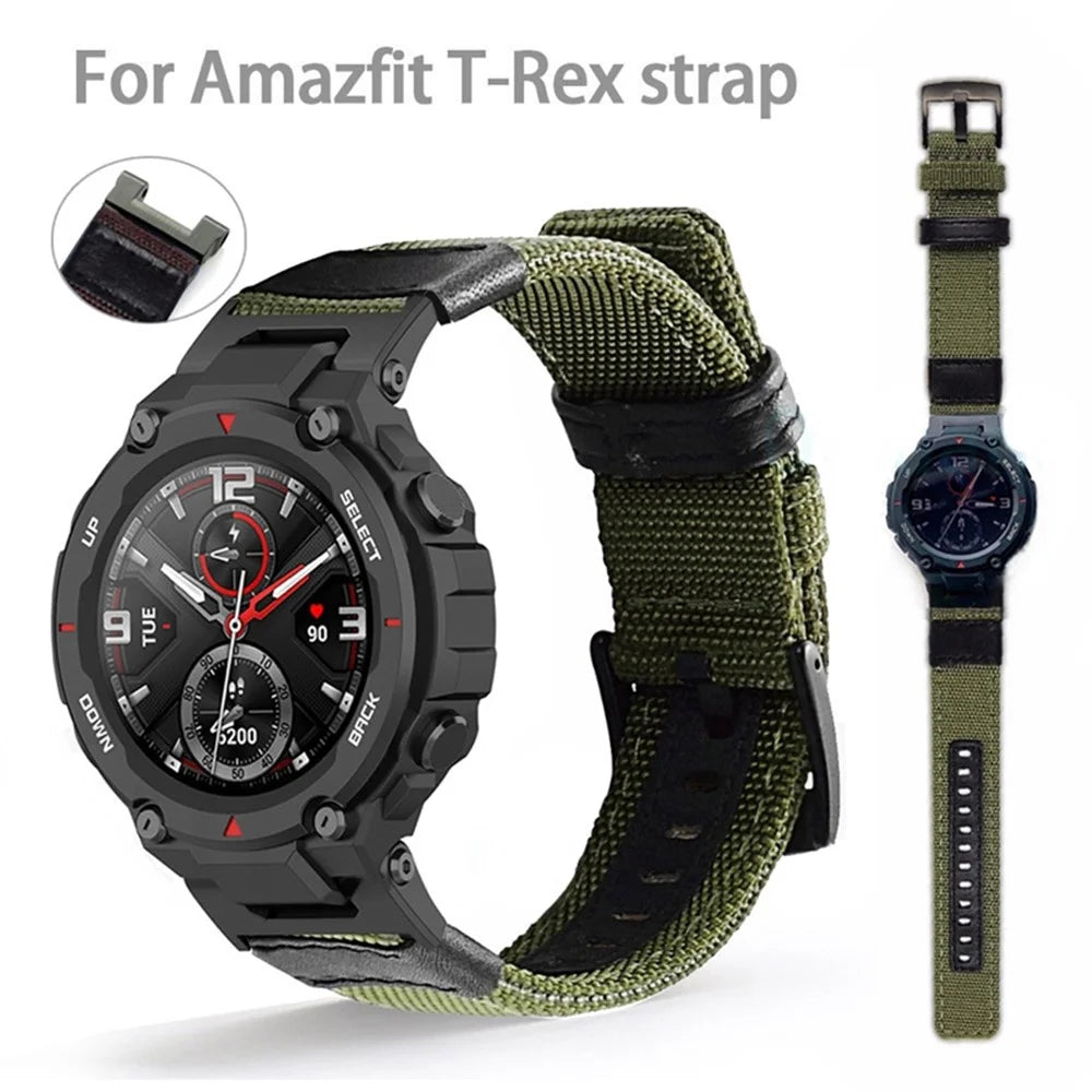 For Huami Amazfit T-Rex  /  T-Rex Pro  /  Ares Watch Strap with Buckle Nylon+Leather Watch Band Universal 22mm Quick Release Watchband - Green - 3