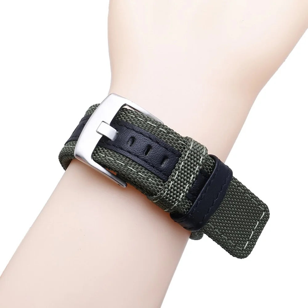 For Huami Amazfit T-Rex  /  T-Rex Pro  /  Ares Watch Strap with Buckle Nylon+Leather Watch Band Universal 22mm Quick Release Watchband - Green - 5