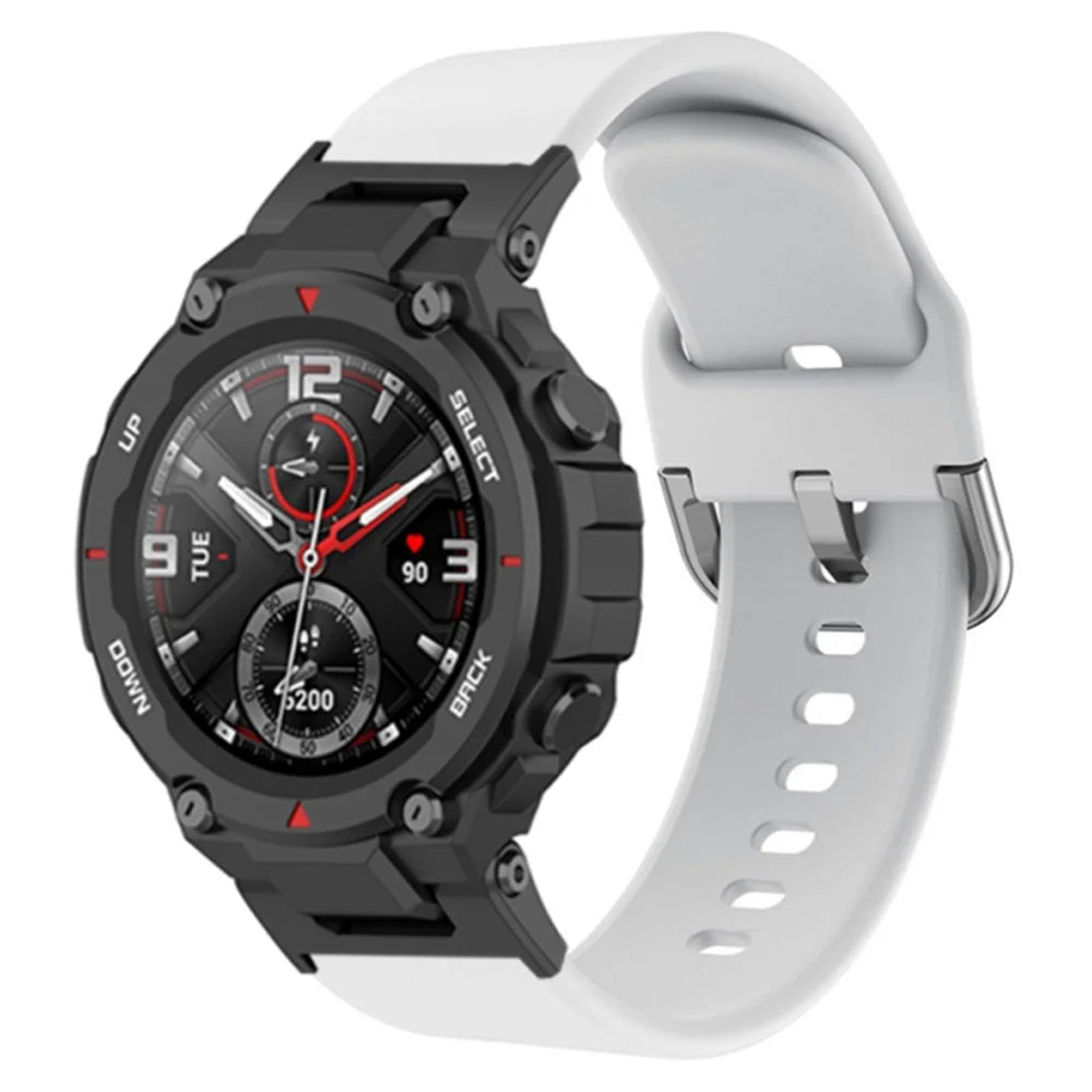 For Huami Amazfit T-Rex / T-Rex Pro / Ares Band Replacement 22mm Silicone Watch Strap Square Buckle - White - 3