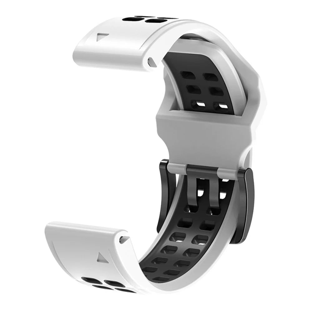 For Garmin Fenix 7 / 6 / 5 Soft Silicone Sport Replacement Band Quick Release Dual Color Watch Strap - White / Black - 2