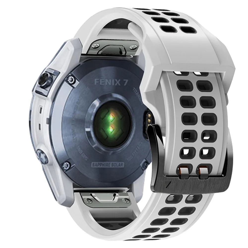 For Garmin Fenix 7 / 6 / 5 Soft Silicone Sport Replacement Band Quick Release Dual Color Watch Strap - White / Black - 3