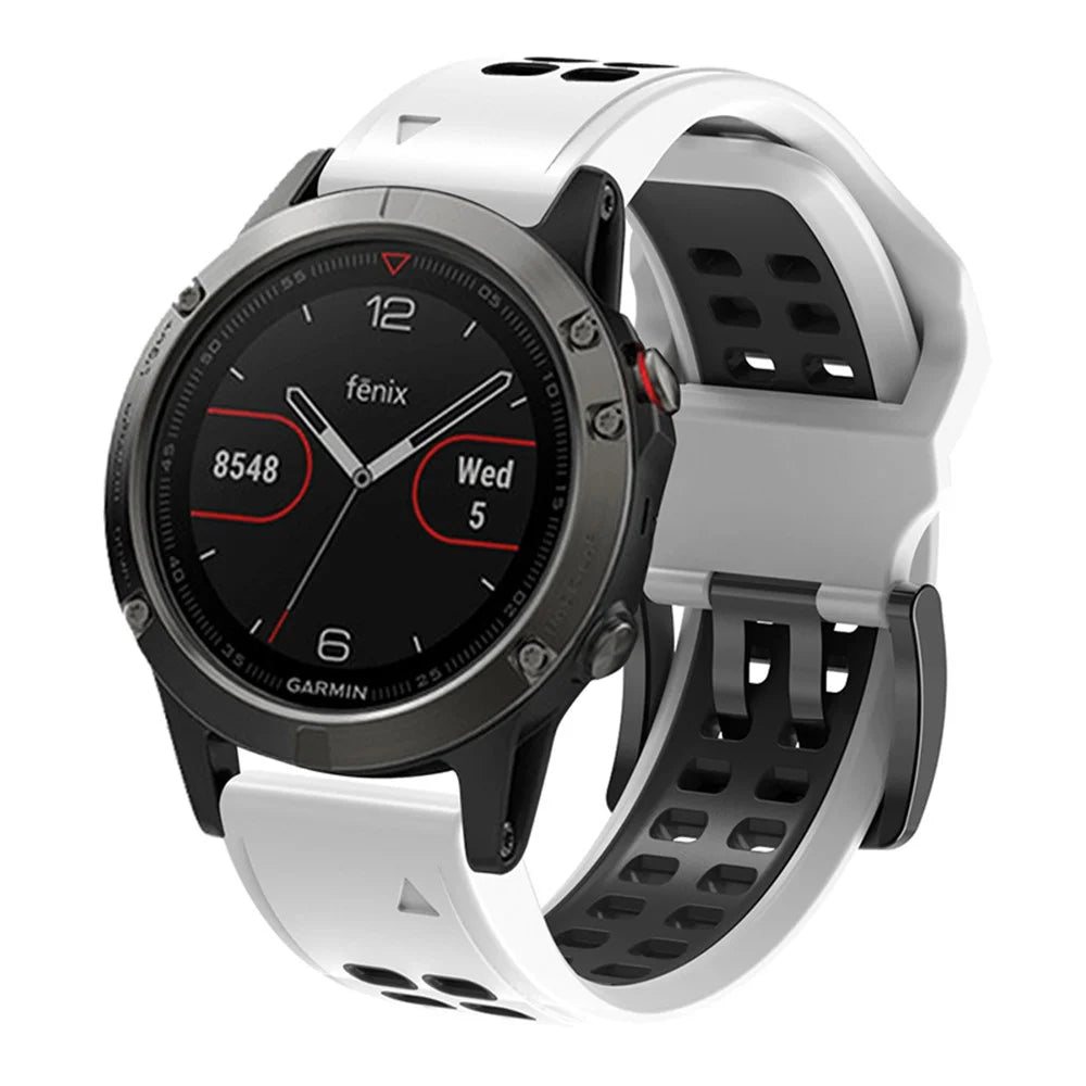 For Garmin Fenix 7X / 6X / 5X Dual Color Watch Strap Soft Silicone  Replacement Watch Band with Stainless Steel Buckle - White / Black - 1