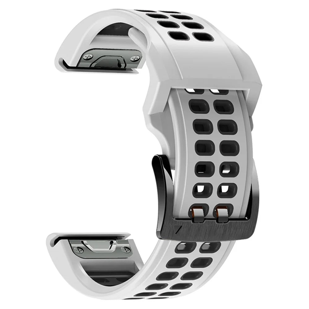 For Garmin Fenix 7X / 6X / 5X Dual Color Watch Strap Soft Silicone  Replacement Watch Band with Stainless Steel Buckle - White / Black - 4