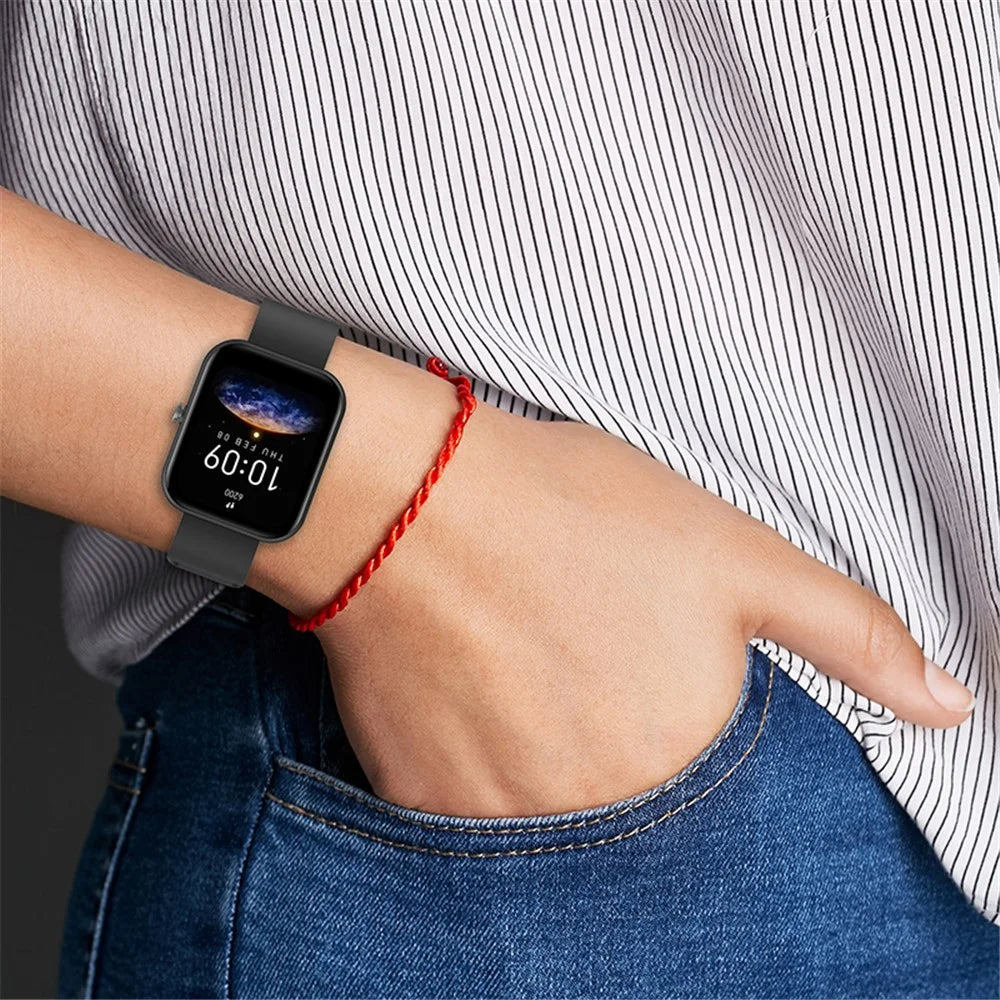 For Huami Amazfit Bip 3 / Bip S Soft Silicone Wrist Band Smart Watch Replacement Strap with Silver Buckle - Black - 7