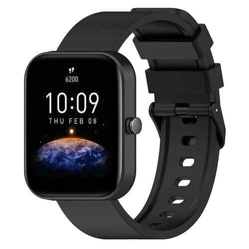 For Huami Amazfit Bip 3 / Bip S Smart Watch Replacement Strap Adjustable Silicone Wrist Band with Black Steel Buckle - Black - 1