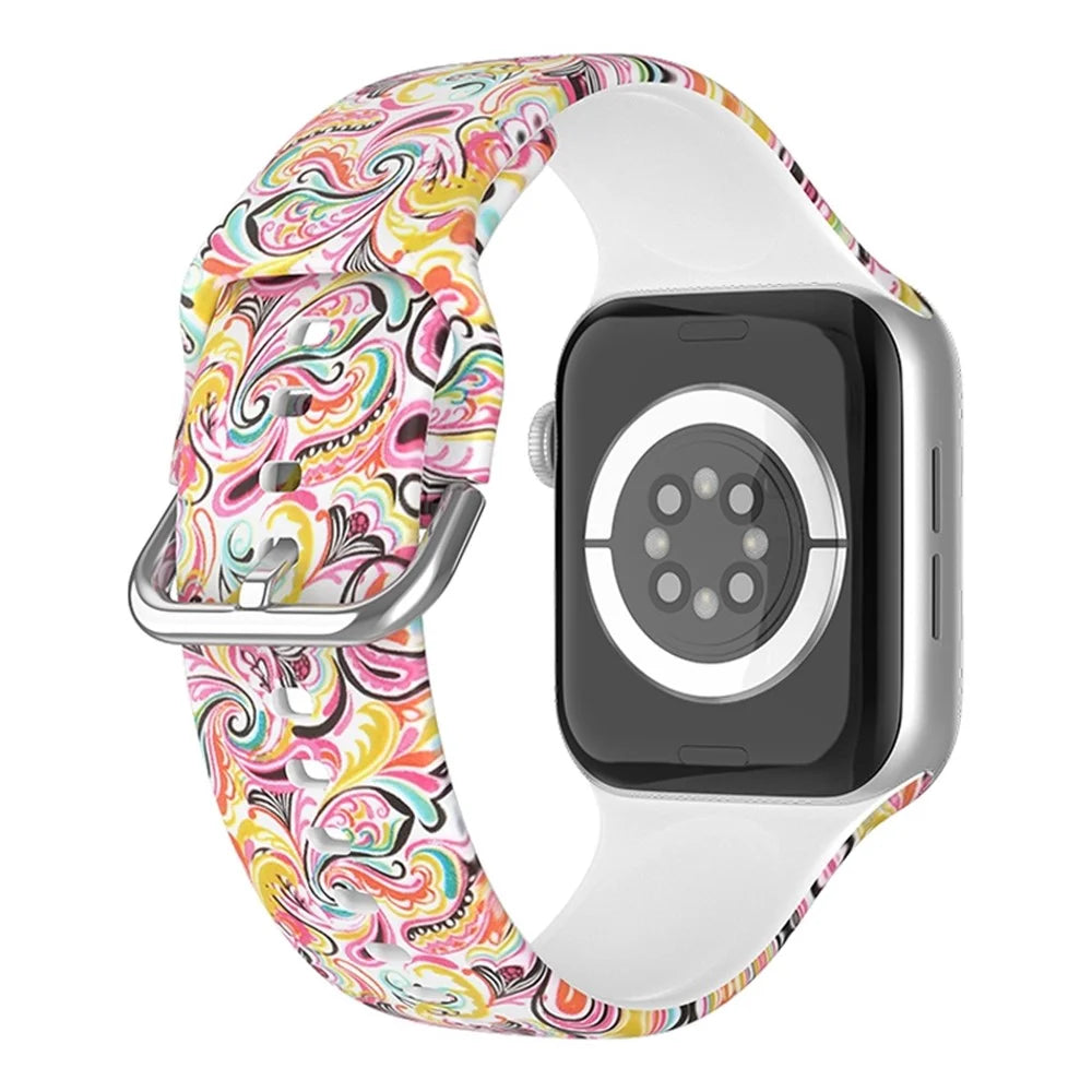 For Apple Watch Ultra 3 2 1 49mm / Series 11 10 46mm / 9 8 7 45mm / SE3 SE2 SE 6 5 4 44mm / 3 2 1 42mm Silicone Pattern Printed Watch Strap Wristband with Buckle - Color Cloud - 1