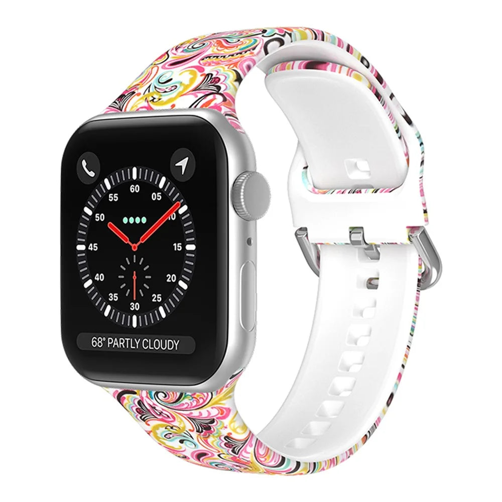 For Apple Watch Ultra 3 2 1 49mm / Series 11 10 46mm / 9 8 7 45mm / SE3 SE2 SE 6 5 4 44mm / 3 2 1 42mm Silicone Pattern Printed Watch Strap Wristband with Buckle - Color Cloud - 2