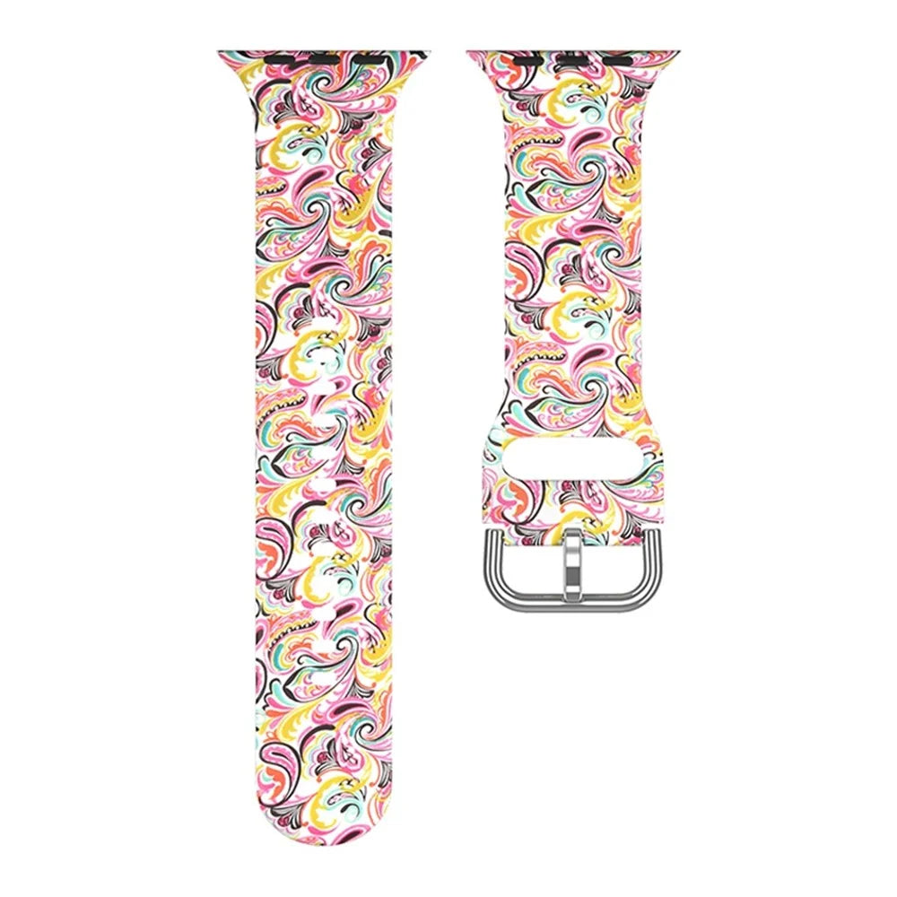 For Apple Watch Ultra 3 2 1 49mm / Series 11 10 46mm / 9 8 7 45mm / SE3 SE2 SE 6 5 4 44mm / 3 2 1 42mm Silicone Pattern Printed Watch Strap Wristband with Buckle - Color Cloud - 3