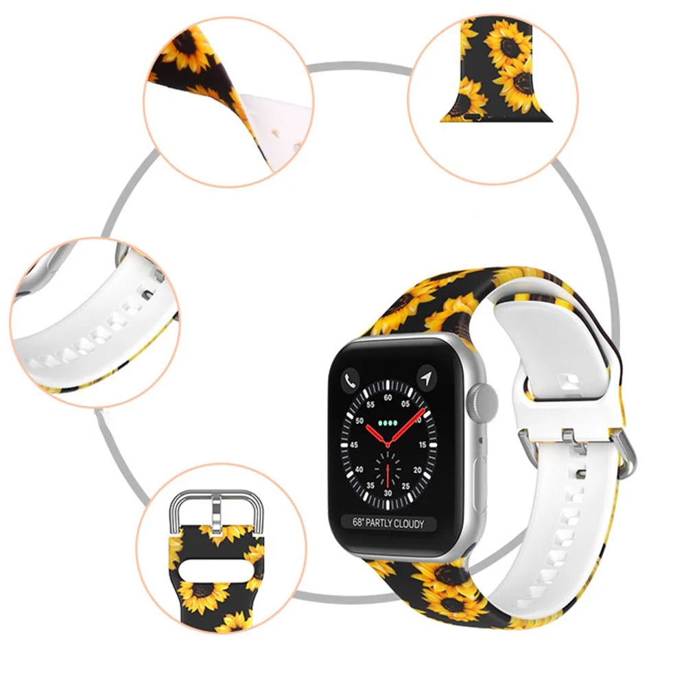 For Apple Watch Ultra 3 2 1 49mm / Series 11 10 46mm / 9 8 7 45mm / SE3 SE2 SE 6 5 4 44mm / 3 2 1 42mm Silicone Pattern Printed Watch Strap Wristband with Buckle - Color Cloud - 5