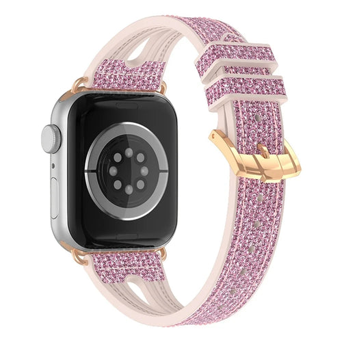 For Apple Watch Ultra 3 2 1 49mm / Series 11 10 46mm / 9 8 7 45mm / SE3 SE2 SE 6 5 4 44mm / 3 2 1 42mm Silicone + Glitter Leather Watch Strap Adjustable Wristband - Pink - 1