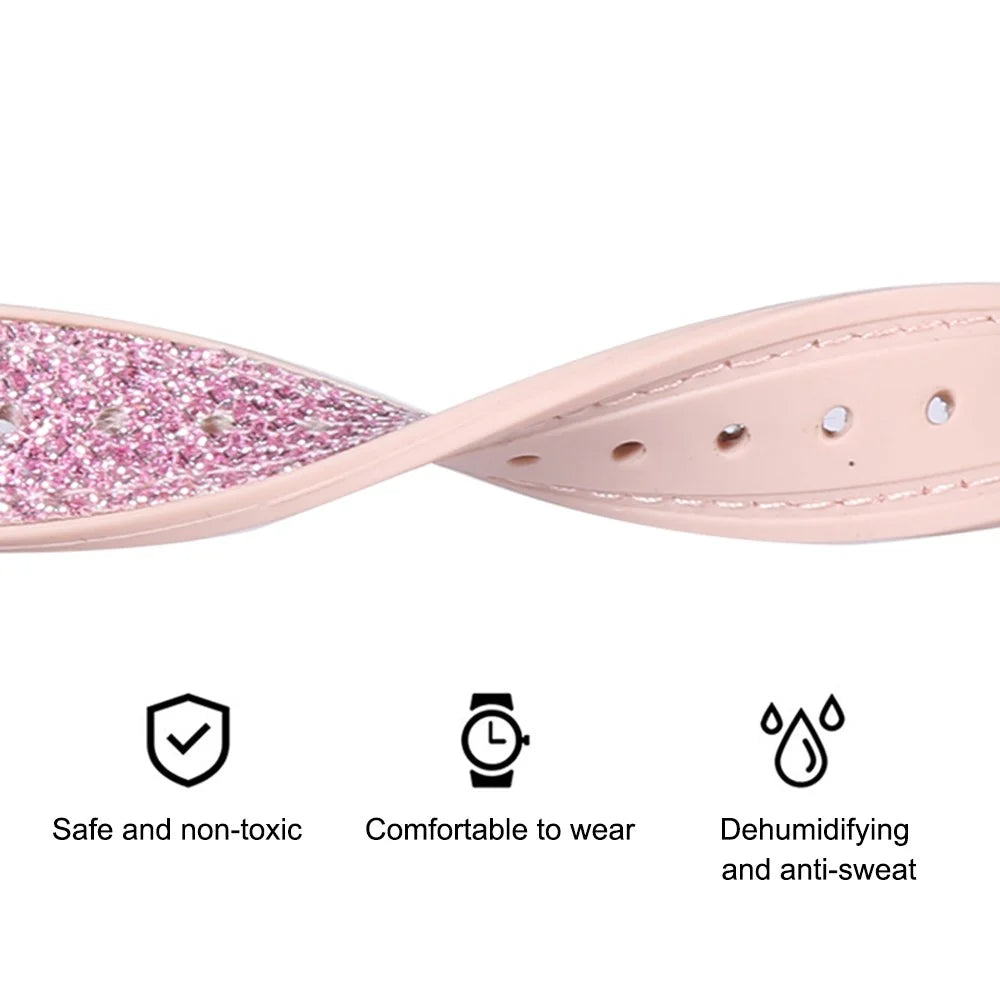 For Apple Watch Ultra 3 2 1 49mm / Series 11 10 46mm / 9 8 7 45mm / SE3 SE2 SE 6 5 4 44mm / 3 2 1 42mm Silicone + Glitter Leather Watch Strap Adjustable Wristband - Pink - 4