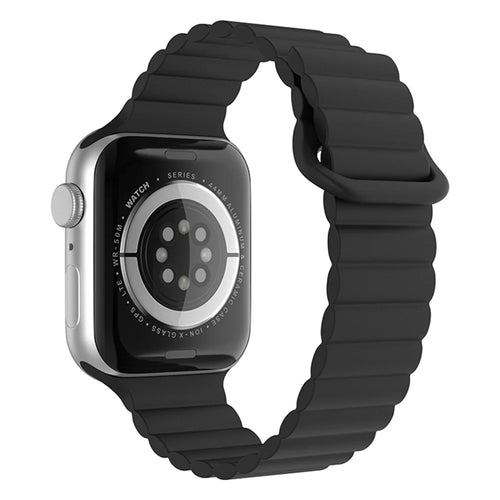 For Apple Watch Series 11 10 42mm / 9 8 7 41mm / SE3 SE2 SE 6 5 4 40mm / 3 2 1 38mm Magnetic Adsorption Replacement Strap Silicone Watch Band with Tail Buckle - Black - 1