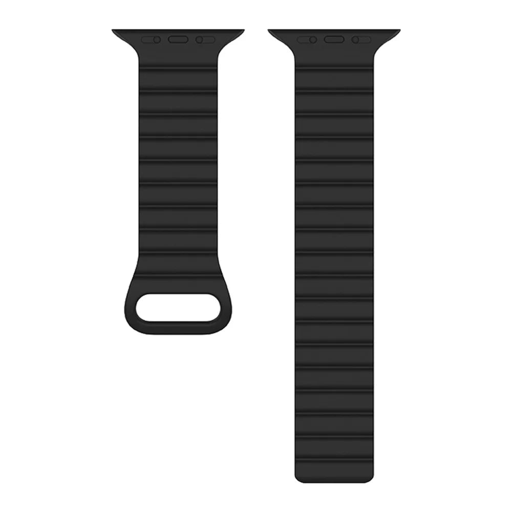 For Apple Watch Ultra 3 2 1 49mm / Series 11 10 46mm / 9 8 7 45mm / SE3 SE2 SE 6 5 4 44mm / 3 2 1 42mm Magnetic Adsorption Silicone Strap Wrist Band with Tail Buckle - Black - 3
