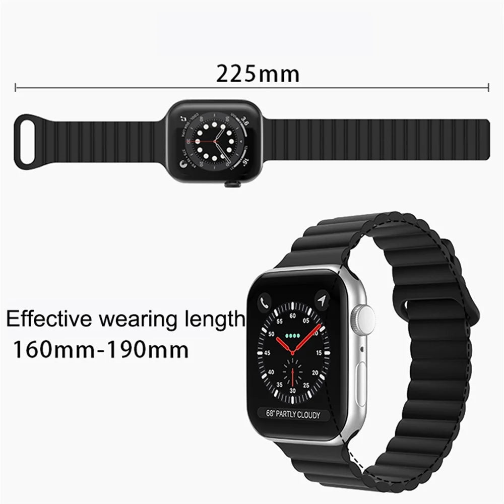 For Apple Watch Ultra 3 2 1 49mm / Series 11 10 46mm / 9 8 7 45mm / SE3 SE2 SE 6 5 4 44mm / 3 2 1 42mm Magnetic Adsorption Silicone Strap Wrist Band with Tail Buckle - Black - 5