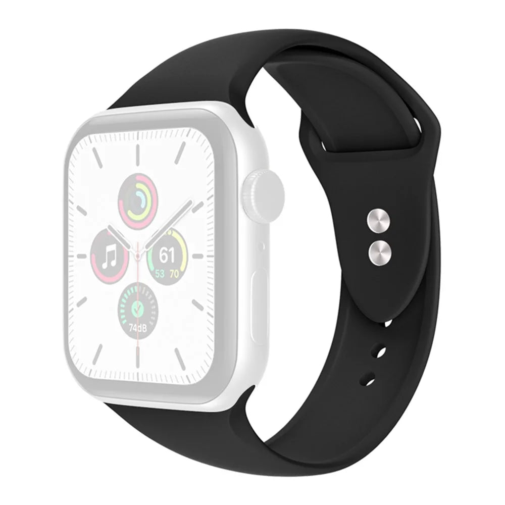 For Apple Watch Series 11 10 42mm / 9 8 7 41mm / SE3 SE2 SE 6 5 4 40mm / 3 2 1 38mm Smart Watch Silicone Strap Watchband Replacement with Double Buttons Buckle, Size L - Black - 1