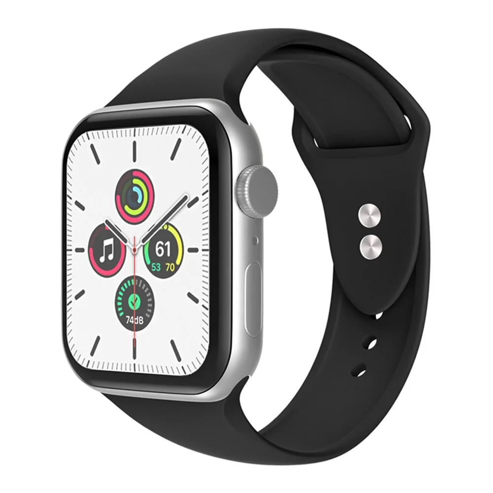 For Apple Watch Series 11 10 42mm / 9 8 7 41mm / SE3 SE2 SE 6 5 4 40mm / 3 2 1 38mm Smart Watch Silicone Strap Watchband Replacement with Double Buttons Buckle, Size L - Black - 2