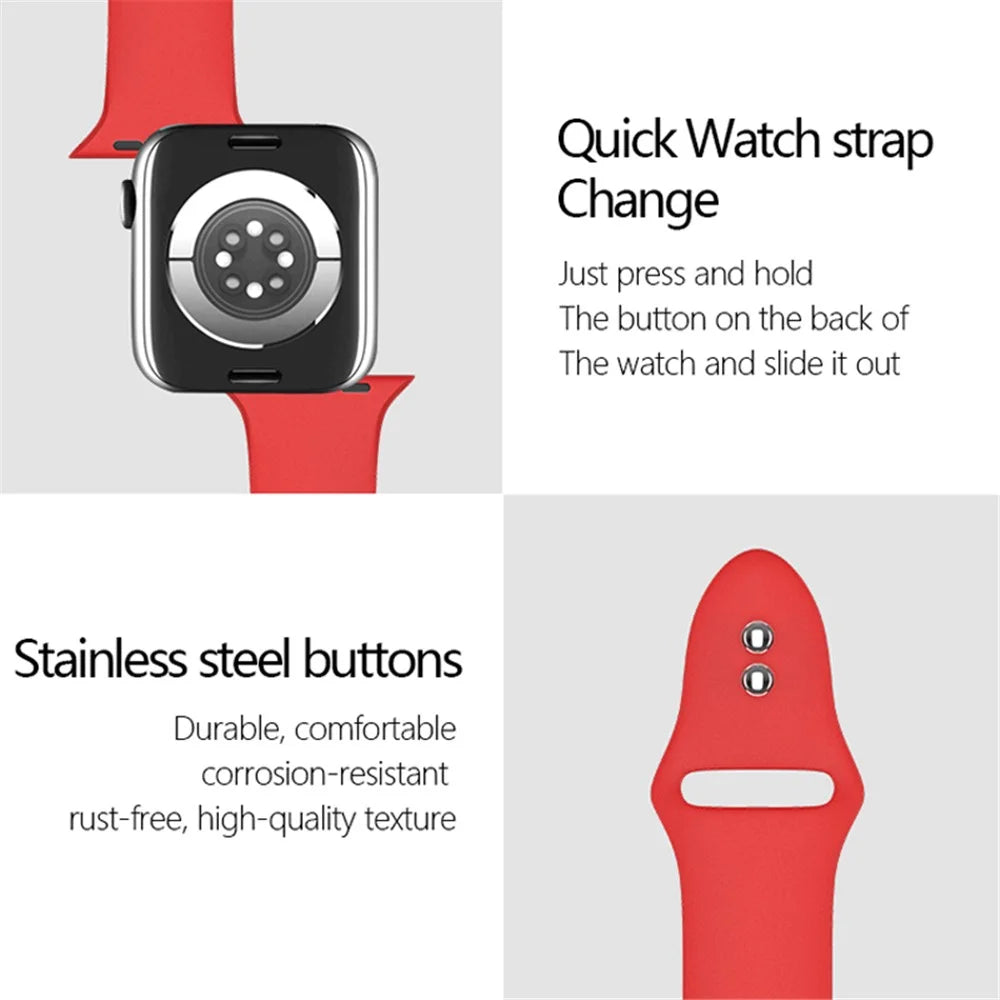 For Apple Watch Series 11 10 42mm / 9 8 7 41mm / SE3 SE2 SE 6 5 4 40mm / 3 2 1 38mm Smart Watch Silicone Strap Watchband Replacement with Double Buttons Buckle, Size L - Black - 6