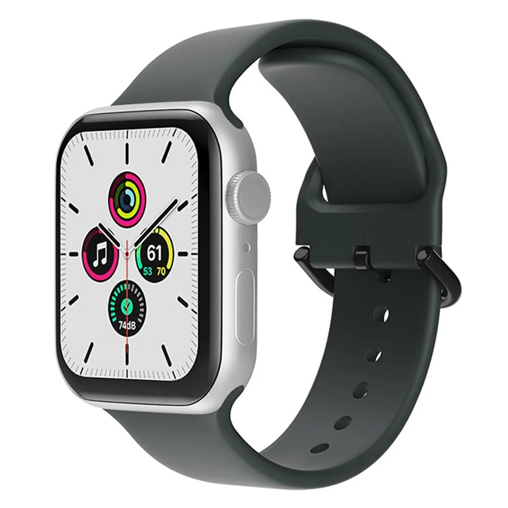 For Apple Watch Series 11 10 42mm / 9 8 7 41mm / SE3 SE2 SE 6 5 4 40mm / 3 2 1 38mm Silicone Watch Band Pin Buckle Wrist Strap Replacement - Dark Grey - 2