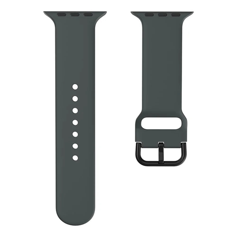 For Apple Watch Series 11 10 42mm / 9 8 7 41mm / SE3 SE2 SE 6 5 4 40mm / 3 2 1 38mm Silicone Watch Band Pin Buckle Wrist Strap Replacement - Dark Grey - 3