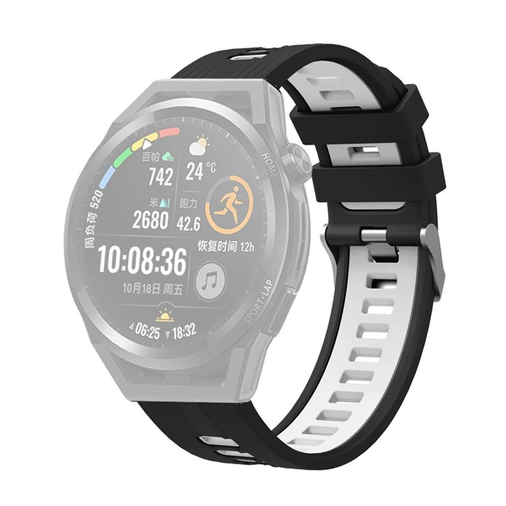 For Samsung Galaxy Watch6 40mm 44mm / Watch6 Classic 43mm 47mm / Watch 5 40mm 44mm / 5 Pro 45mm / Watch4 40mm 44mm Dual Color Watch Band 20mm Silicone Breathable Adjustable Sport Strap - Black / White - 1