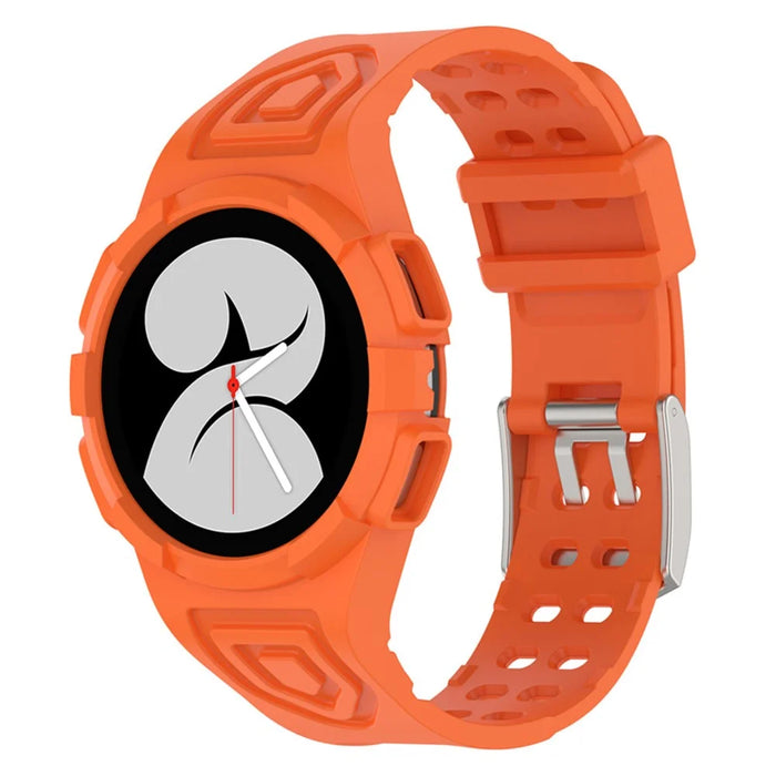 For Samsung Galaxy Watch4 44mm Smart Watch Soft TPU Replacement Strap Integrated with Watch Case - Orange - 1