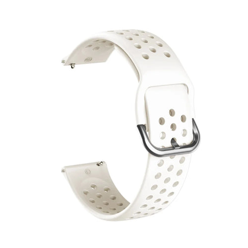 For Samsung Galaxy Watch3 45mm SM-R840 / Garmin Vivoactive 4 Watch Band 22mm Round Holes Quick Release Silicone Strap - White / Silver Buckle - 1