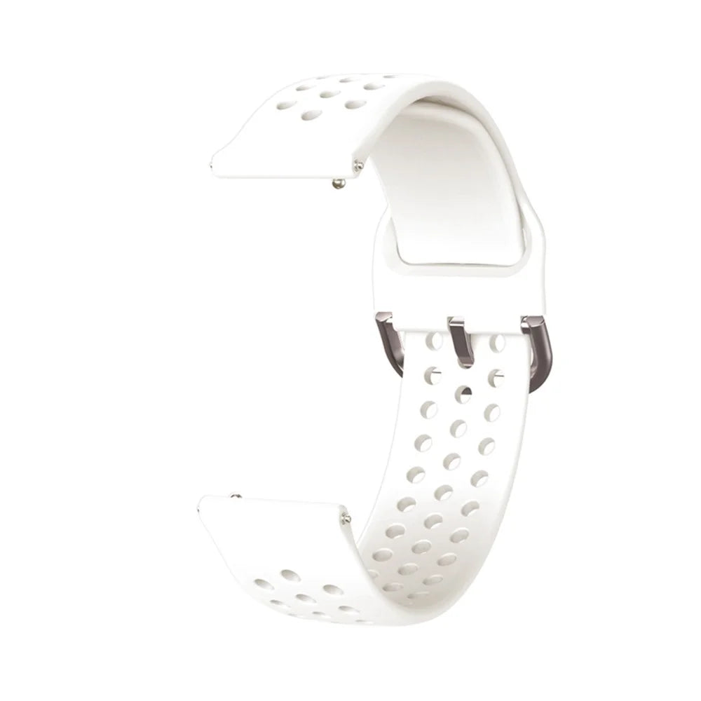 For Samsung Galaxy Watch3 45mm SM-R840 / Garmin Vivoactive 4 Watch Band 22mm Round Holes Quick Release Silicone Strap - White / Silver Buckle - 3