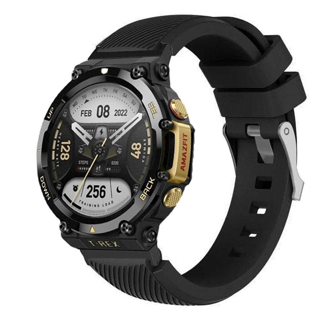 For Huami Amazfit T-Rex 2 Twill Design Adjustable Silicone Watchband Smart Watch Replacement Strap - Black - 1