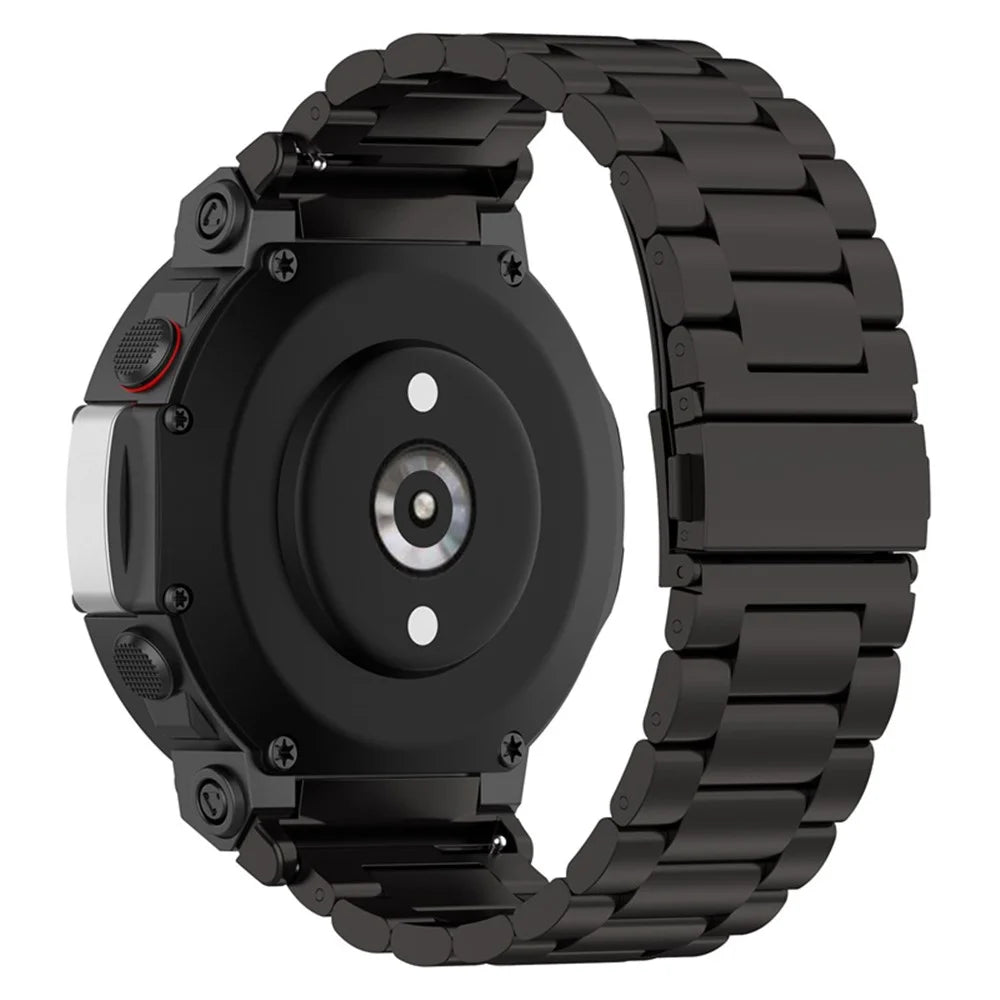 For Huami Amazfit T-Rex 2 Three-bead Stainless Steel Wrist Strap Anti-scratch Smart Watch Band with Buckle - Black - 2