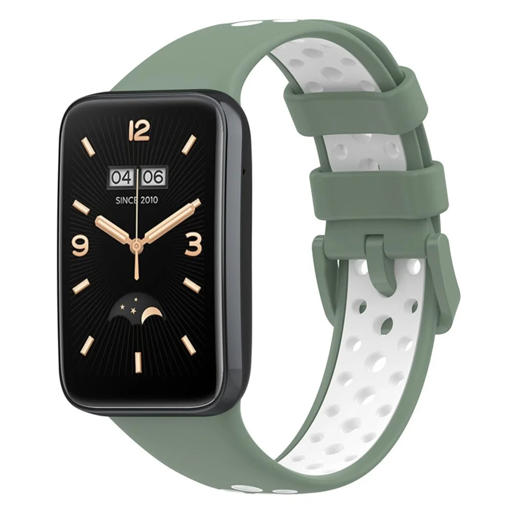 For Xiaomi Mi Band 7 Pro Dual Color Watch Strap Adjustable Silicone Watchband Replacement - Light Green / White - 1