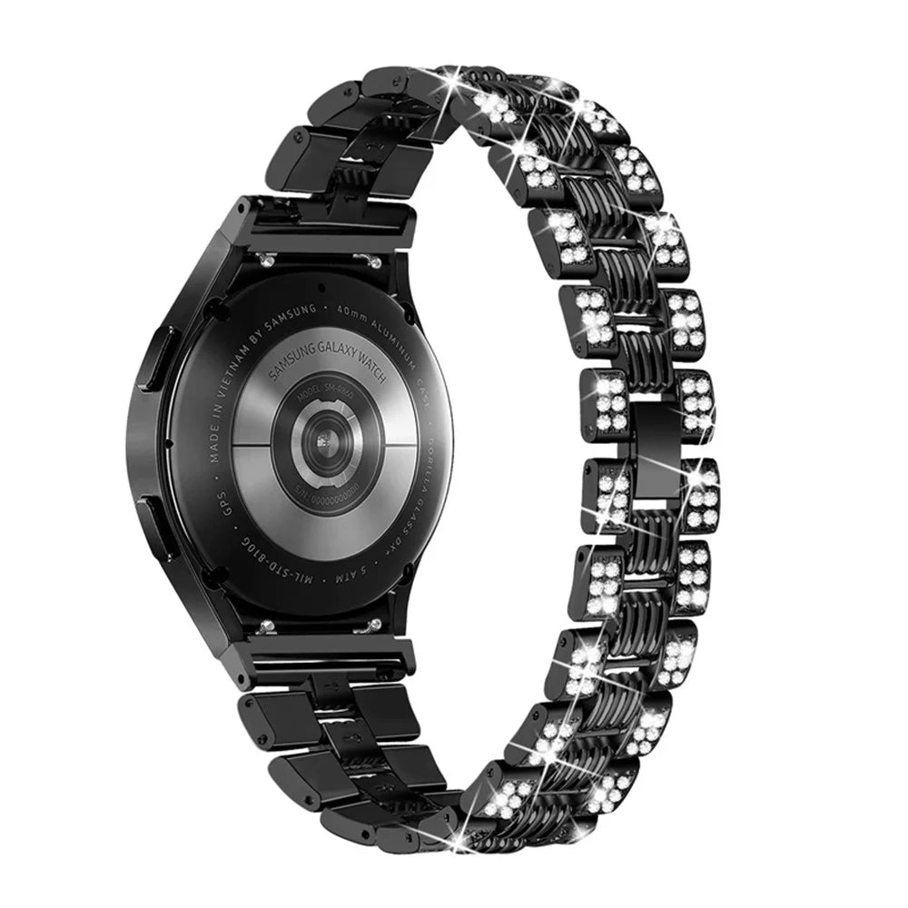 For Samsung Galaxy Watch4 Classic 42mm / 46mm / Watch4 Active 40mm 44mm Rhinestone Decor Zinc Alloy Watch Band Watchband 20mm Replacement Wrist Strap - Black - 2