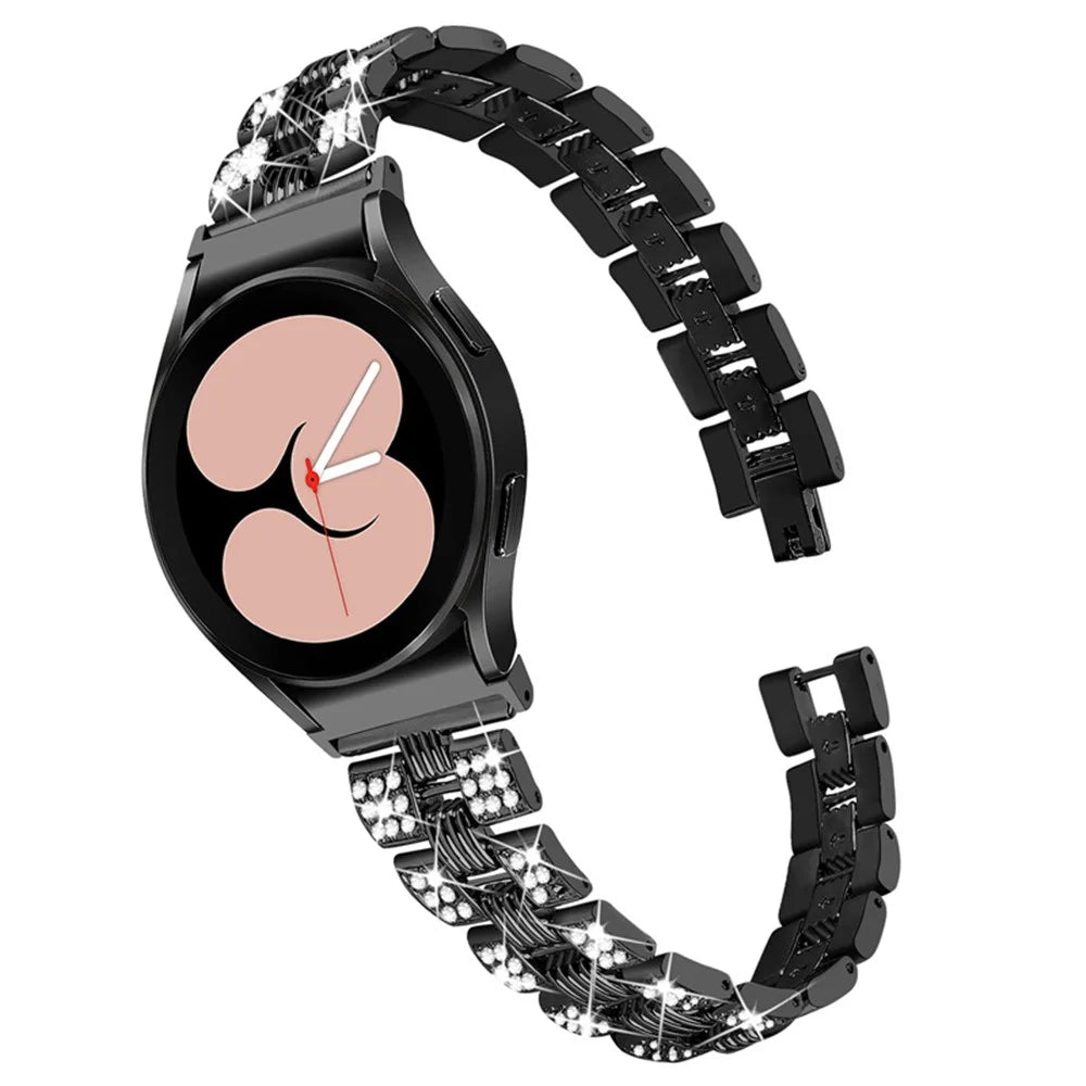 For Samsung Galaxy Watch4 Classic 42mm / 46mm / Watch4 Active 40mm 44mm Rhinestone Decor Zinc Alloy Watch Band Watchband 20mm Replacement Wrist Strap - Black - 3