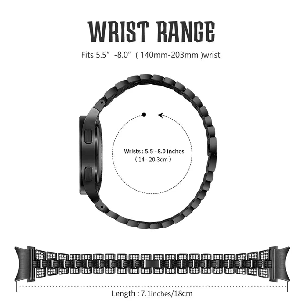 For Samsung Galaxy Watch4 Classic 42mm / 46mm / Watch4 Active 40mm 44mm Rhinestone Decor Zinc Alloy Watch Band Watchband 20mm Replacement Wrist Strap - Black - 4