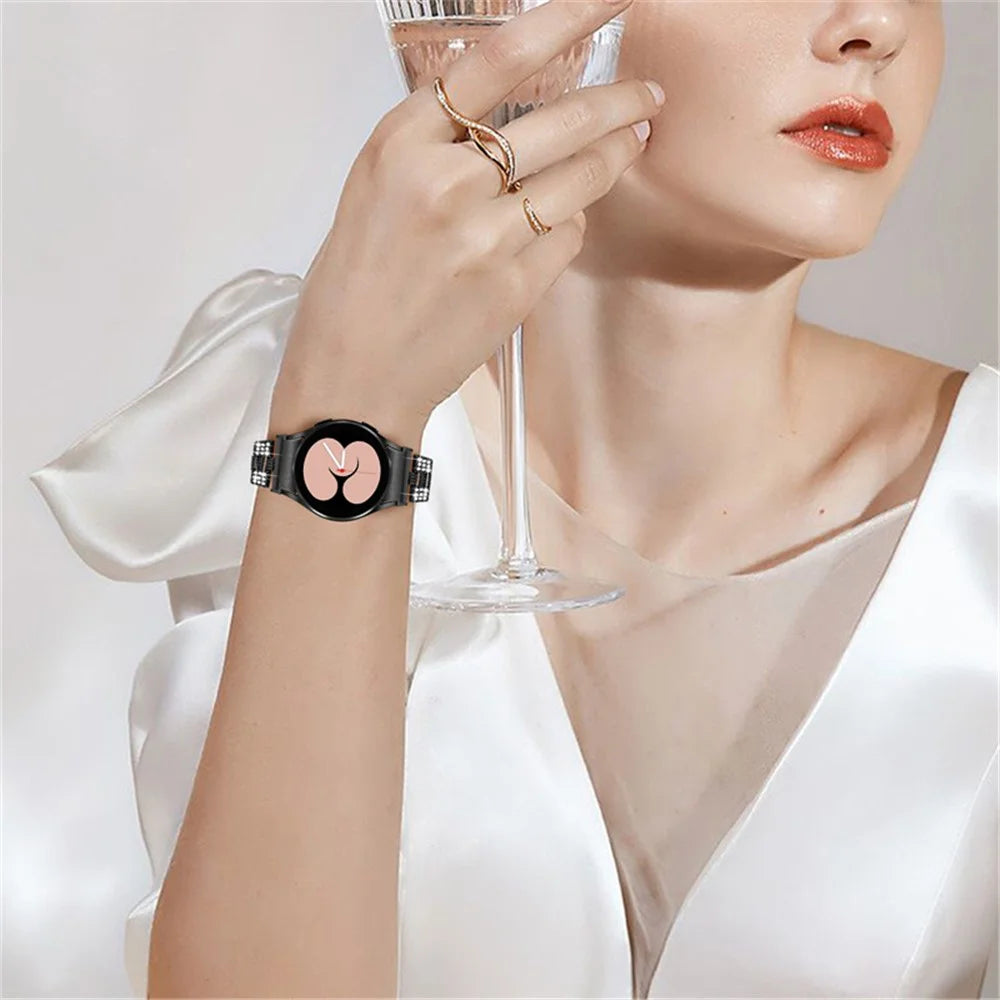 For Samsung Galaxy Watch4 Classic 42mm / 46mm / Watch4 Active 40mm 44mm Rhinestone Decor Zinc Alloy Watch Band Watchband 20mm Replacement Wrist Strap - Black - 6