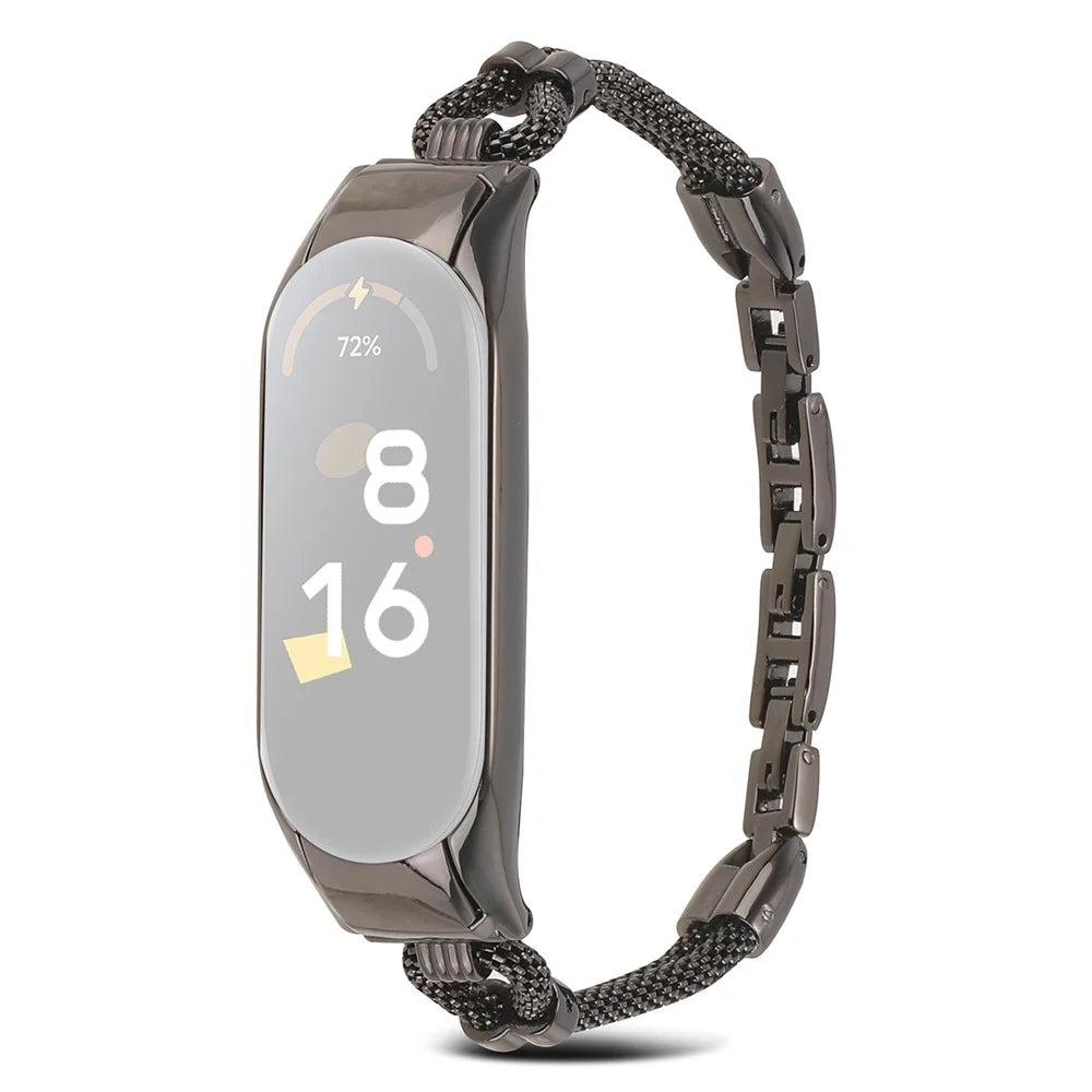 For Xiaomi Mi Band 3 / 4 Delicate Copper Chain Metal Strap Replacement Watchband with Watch Case - Black - 1
