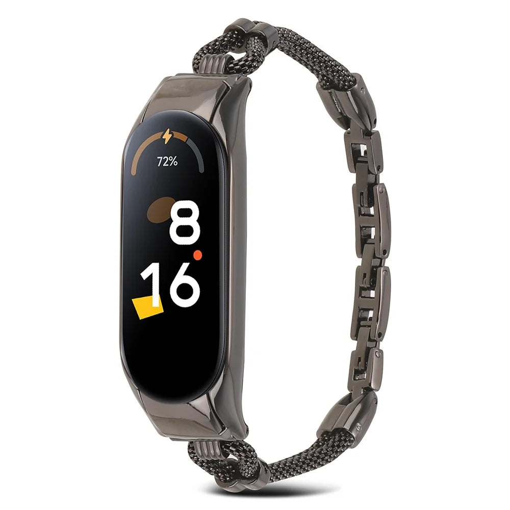 For Xiaomi Mi Band 3 / 4 Delicate Copper Chain Metal Strap Replacement Watchband with Watch Case - Black - 2