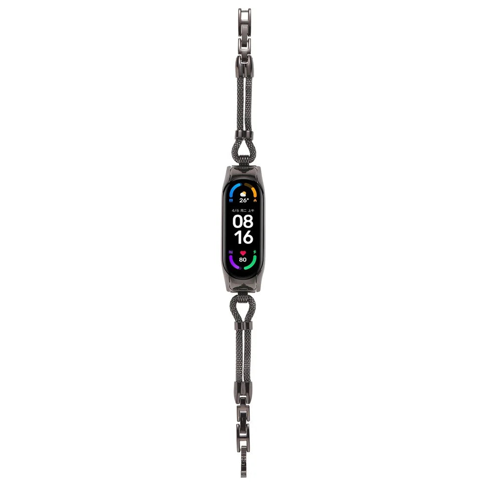 For Xiaomi Mi Band 3 / 4 Delicate Copper Chain Metal Strap Replacement Watchband with Watch Case - Black - 3