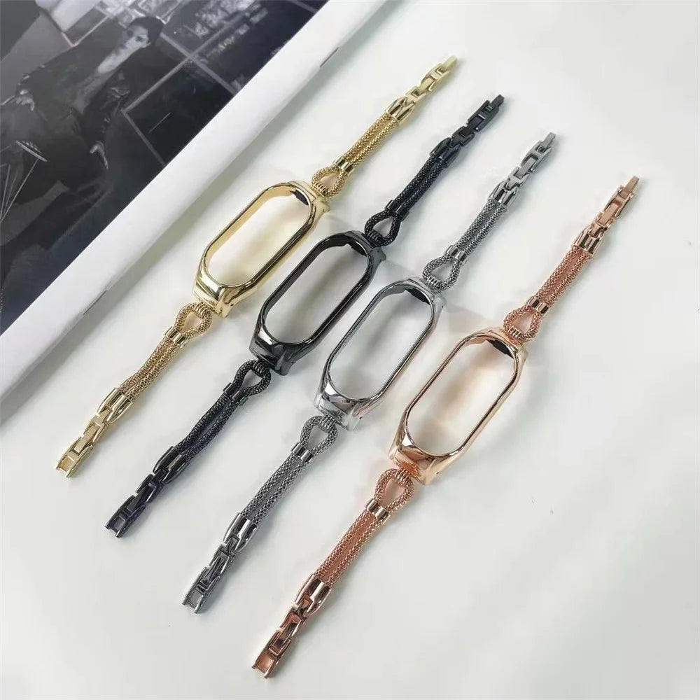 For Xiaomi Mi Band 7 Smart Watch Replacement Strap with Watch Case Delicate Copper Chain Metal Watchband - Black - 6