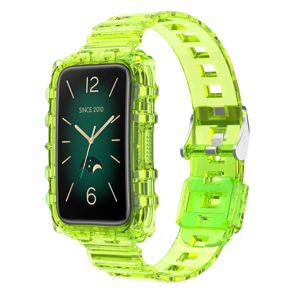 For Xiaomi Mi Band 7 Pro Solid Color Silicone Smart Watch Band with Integrated Watch Case Clear Replacement Wrist Strap - Transparent Yellow - 2